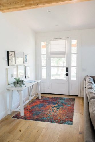 Nourison Celestial Red/Blue Atlantic 3'11" x 5'11" Area Rug, Contemporary, Abstract, Easy -Cleaning, Non Shedding, Bed Room, Living Room, Dining Room, Kitchen, (4' x 6') in White Scandinavian Entryway