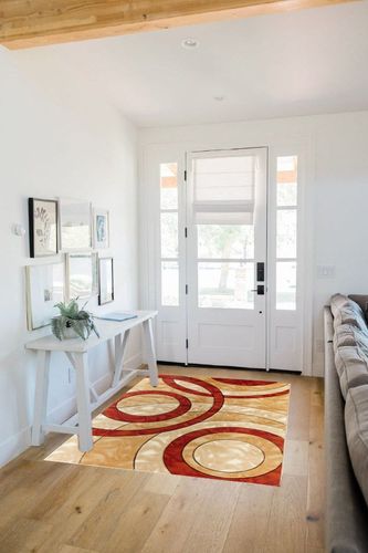 GLORY RUGS Area Rug Modern 4x6 Dark red Circles Geometry Soft Hand Carved Contemporary Floor Carpet Fluffy Texture for Indoor Living Dining Room and Bedroom Area in White Scandinavian Entryway