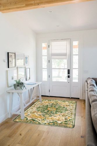 Lahome Bohemian Floral Medallion Area Rug - 4x6 Soft Rugs for Living Room Washable Rugs for Bedroom, Vintage Non Slip Indoor Carpet for Apartment Dining Room Kitchen Foyer RV, Yellow/Green/Multi in White Scandinavian Entryway