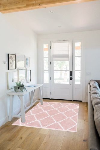 Safavieh Augustine Collection Accent Rug - 4' x 6', Pink & Ivory, Moroccan Boho Trellis Fringe Design, Non-Shedding & Easy Care, Ideal for High Traffic Areas in Foyer, Living Room, Bedroom (AGT829U) in White Scandinavian Entryway