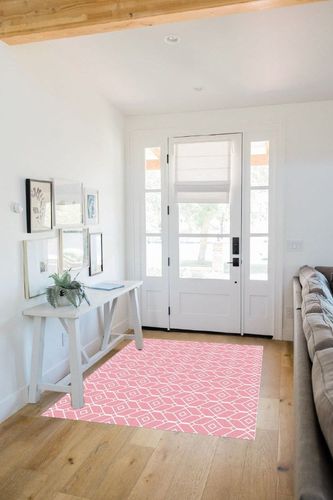 Geometric Area Rug 4' x 6', Durable Floor Carpet for Sofa Living Room Bedroom Entryway, Non-Shedding Play Mat for Kids Home Decor, Pink Modern Art Texture in White Scandinavian Entryway