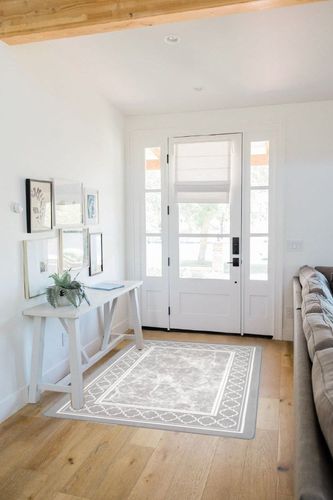 GENIMO 4'x6' Area Rugs for Living Room, Non Slip Machine Washable Indoor Rug, Low Pile Geometric Print Chenille Rugs for Bedroom Dining Room Home Office (Gray/White) in White Scandinavian Entryway