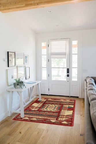 Zacoo Modern Rugs for Living Room 4x6 Non Slip No Shedding Carpet Geometric Abstract Area Rug Low Pile Floor Carpet Throw Rug Bedroom Decor Dining Room Nursery, Red/Yellow in White Scandinavian Entryway
