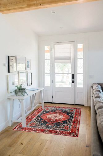 Comeet Area Rug 4x6, Washable Rug, Indoor Throw Mat Anti Slip Backing Floor Carpet for Kitchen Living Room Bedroom Dining Room Red/Blue in White Scandinavian Entryway