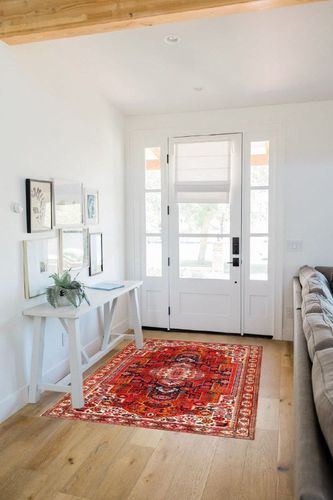 Seavish Boho Tribal Area Rugs for Living Room 4x6 Orange Oriental Rug Vintage Farmhouse Throw Rugs with Rubber Backing Washable Distressed Indoor Soft Floor Capet for Bedroom Dining Room in White Scandinavian Entryway