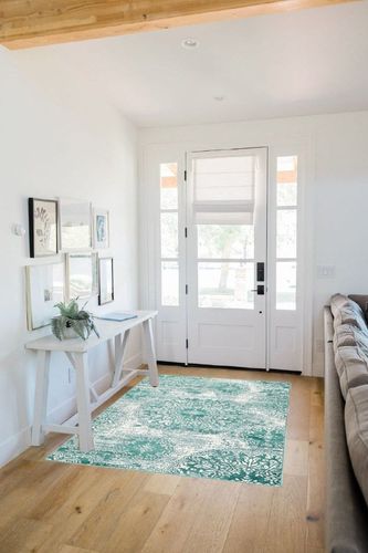 Unique Loom Sofia Collection Area Rug - Grand (4' 1" x 6' 1" Rectangle, Turquoise/ Ivory) in White Scandinavian Entryway
