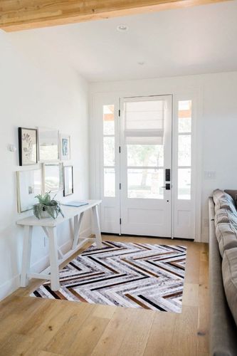 DECOMALL Coronado Machine Washable Rugs, Modern Geometri Rug, Faux Cowhide Patchwork Carpet for Living Room Bedroom Dinning Room,3' 6" x 5' 6", Multi in White Scandinavian Entryway