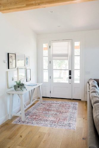 Bloom Rugs Caria Washable Non-Slip 4x6 Rug - Brick/Dark Blue Area Rug for Living Room, Bedroom, Dining Room and Kitchen - Exact Size: 4' x 6' in White Scandinavian Entryway