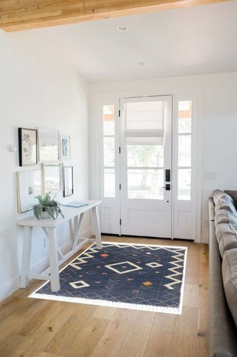 Eyes of India - 4 X 6 ft Blue Off-White Cotton Yarn Embroidered Woven Fringe Tassel Rug Boho Chic Bohemian Accent Handmade in White Scandinavian Entryway
