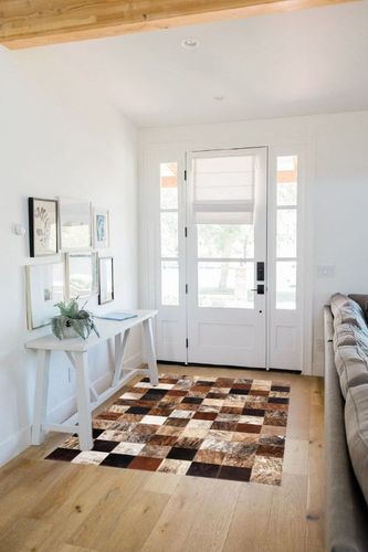 FOTA 100% Genuine Leather Cowhide Patchwork Area Rug Cow Skin Soft Hair Suede Carpet Throw Real Natural Pattern Cowhides Rustic Barn House Decor Western Southern Unique Boho (Zebra 6' x 4') in White Scandinavian Entryway