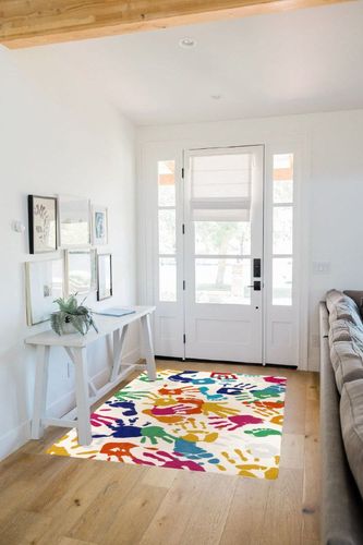 STARUIA Handprints and Footprints Kids Rug Play Carpet,4 x 6 ft Washable Colorful Area Rug for Nursery Room,Ultra Soft Non-Slip Indoor Play Mat for Bedroom Playroom Classroom in White Scandinavian Entryway