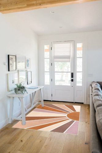 Topotdor Boho Area Rug 4 x 6ft, Colorful Sun Rainbow Nursery Rugs for Kids Room Washable Ultra Soft Area Rug, Non-Slip Accent Throw Rugs for Bedroom Entryway Living Room Decor in White Scandinavian Entryway