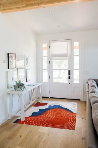 junhejiamei Modern Area Rugs for Living Room 4'x6',Machine Washable Stain Resistant Non Slip Backing Area Rugs,Soft Low-Pile Bedroom Dining Room Floor Carpet,Pink in White Scandinavian Entryway