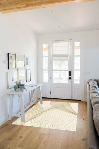 FINOREN Modern Vintage Lines Area Rugs for Living Room,Bedroom,Kitchen,Entryway,Non Slip Backing,Non-Shedding,Soft Washable Rugs,Golden Line,4x6 Feet in White Scandinavian Entryway