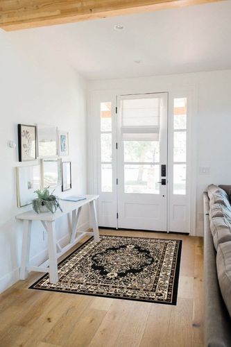 Antep Rugs Oriental 4x6 Traditional Medallion Indoor Area Rug Siesta (Black Beige, 3'11" x 5'11") in White Scandinavian Entryway