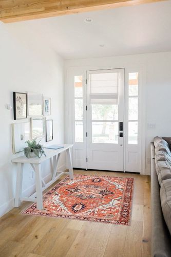 Estmy Washable Orange Distressed Rug 4x6 - Stain Resistant Easy Clean - Boho Tribal Bedroom Rug Floor Mat Non-Slip Vintage Oriental Area Rugs for Living Room Kitchen Entryway Entrance Indoor in White Scandinavian Entryway
