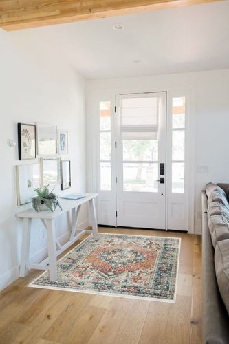 Ottomanson Machine Washable Wrinkle Free Oriental Design Cotton 4x6 Traditional Flatweave Area Rug for Living Room, Bedroom, Kitchen, Bathroom, 4' x 6', Red/Beige in White Scandinavian Entryway