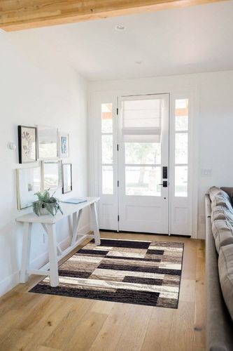 SUPERIOR Indoor Runner Rug, Jute Backed, Modern Geometric Patchwork Floor Decor for Bedroom, Office, Living Room, Entryway, Hardwood Floors, Rockwood Collection - 4ft x 6ft, Chocolate in White Scandinavian Entryway