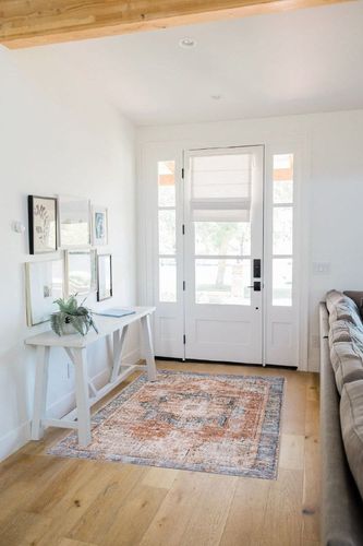Estmy Farmhouse Boho Vintage Area Rug - Ultra Thin Non-Slip Washable Flatweave 4x6 Oriental Distressed Oriental Carpet Tribal Indoor Rugs for Kitchen Bedroom Entryway Living Room in White Scandinavian Entryway