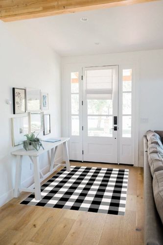 Buffalo Plaid x Rug Inch for Layered Hello Door Mats Washable Black and White Checked Outdoor Rugs Carpet Front Entryway (Black White, 48 x 72 Inch) in White Scandinavian Entryway