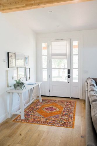SAFAVIEH Madison Collection Accent Rug - 4' x 6', Orange & Fuchsia, Boho Chic Medallion Design, Non-Shedding & Easy Care, Ideal for High Traffic Areas in Entryway, Living Room, Bedroom (MAD133D) in White Scandinavian Entryway