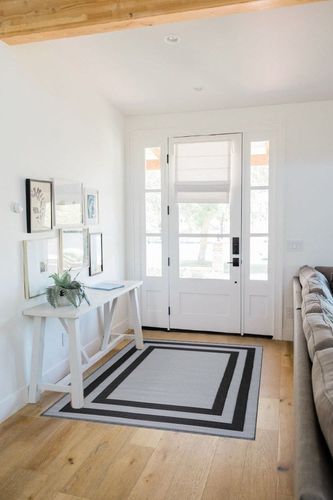 Playa Outdoor Rug - Crease-Free Recycled Plastic Floor Mat for Patio, Camping, Beach, Balcony, Porch, Deck - Weather, Water, Stain, Lightweight, Fade and UV Resistant - Paris- Black & Gray (4'x6') in White Scandinavian Entryway