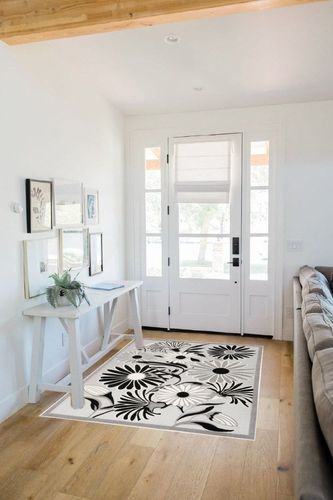 Nourison Aloha Indoor/Outdoor Black White 3'6" x 5'6" Area -Rug, Easy -Cleaning, Non Shedding, Bed Room, Living Room, Dining Room, Deck, Backyard, Patio, High Traffic (4x6) in White Scandinavian Entryway