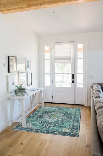 Moynesa Ultra-Thin Washable Area Rug - 4x6 Teal Living Room Rug Oriental Rugs for Bedroom, Non Slip Non Shedding Low Pile Entryway Carpet for Bedroom Dressing Room Office in White Scandinavian Entryway