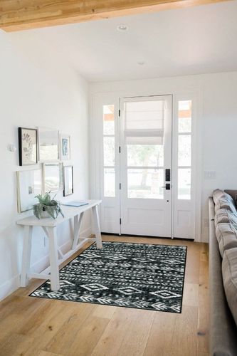 Lahome Farmhouse Moroccan Area Rug, Washable 4x6 Playroom Area Rugs Non Slip Stain Resistant Dining Room Rug, Rustic Tribal Soft Black and White Non Slip Bedroom Entryway Kitchen Decor Carpet in White Scandinavian Entryway