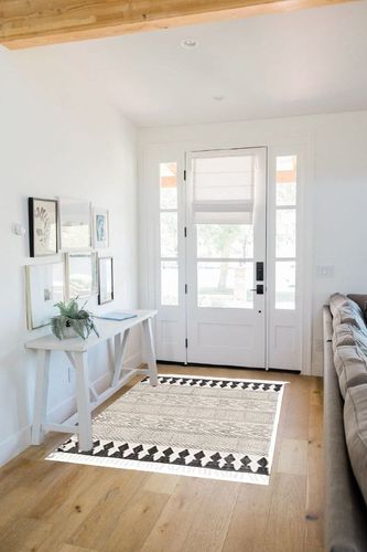 Eyes of India - 4 X 6 ft White Black Cotton Block Print Area Dhurrie Rug Flat Weave Woven Tassel Boho Chic Indian Bohemian Accent Handmade Handwoven in White Scandinavian Entryway