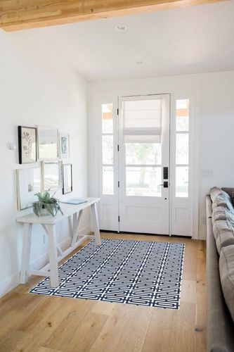 Pasargad Home Galaxy Collection Area Rug, Hand-Stitched Cowhide with Cotton Backing Rugs for Living Room, Bedroom, Home Dining - 4' 0'' X 6' 0'', Silver/Navy in White Scandinavian Entryway