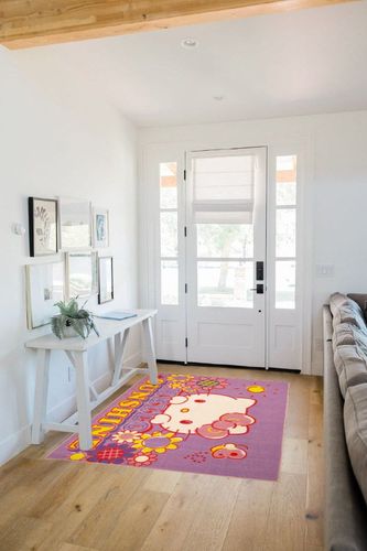 Franco Hello Kitty Kids Room Non Slip Area Rug, 69 in x 52 in, (Official Licensed Product) in White Scandinavian Entryway