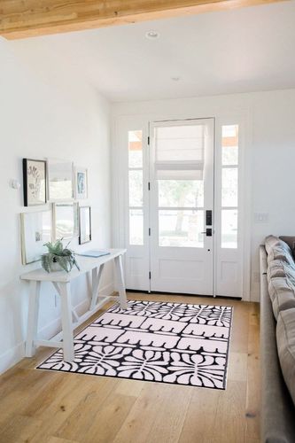 Fab Habitat Outdoor Rug - Waterproof, Fade Resistant, Crease-Free - Premium Recycled Plastic - Tribal, Black & White - Patio, Deck, Porch, Balcony, Laundry Room - Serowe - Black - 4 x 6 ft in White Scandinavian Entryway