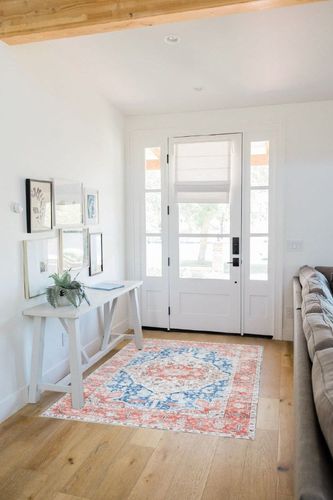 VIPBED Area Rug, 4x6 Washable Rug for Living Room, Vintage Distressed Rug with Anti-Slip Backing, Ultra-Thin Rug Boho Farmhouse Rug for Home Decor(Red,4'x6') in White Scandinavian Entryway