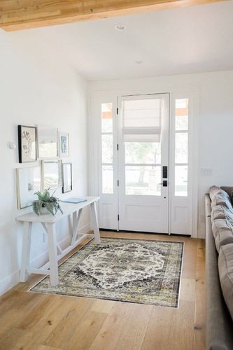 ROYHOME Washable Area Rug Vintage Distressed Area Rugs Carpet Stain Resistant Non-Slip Accent Rug Traditional Medallion Farmhouse Carpet Rug for Coffee Table Dining Bedroom Decor, Grey, 4' x 6' in White Scandinavian Entryway