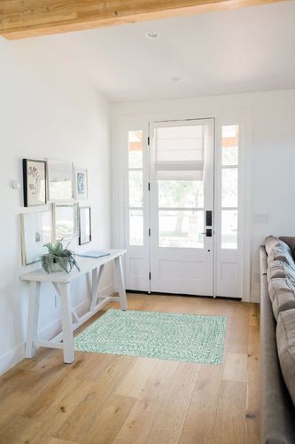 Super Area Rugs Farmhouse Braided Rug Cotton Kitchen Reversible Carpet Light Green & White, 4' X 6' Rectangle in White Scandinavian Entryway