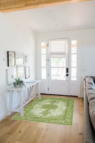 Unique Loom Bromley Collection Area Rug - Midnight (4' 1" x 6' 1" Rectangle, Green/ Ivory) in White Scandinavian Entryway