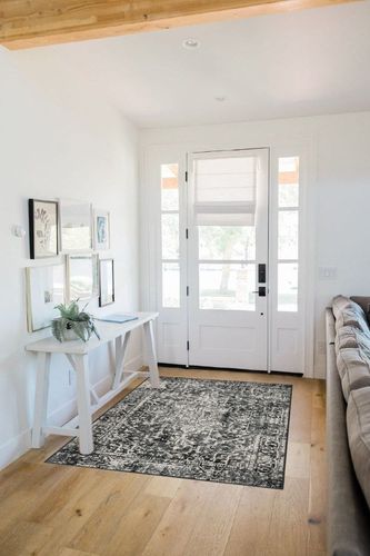 Morebes Vintage Bedroom Rug,Washable 4x6 Throw Rug Non Slip,Soft Area Rug Medallion Entry Bathroom Mat,Indoor Accent Floor Chair Carpet for Entrance Coffee Table RV,Gray/Black in White Scandinavian Entryway