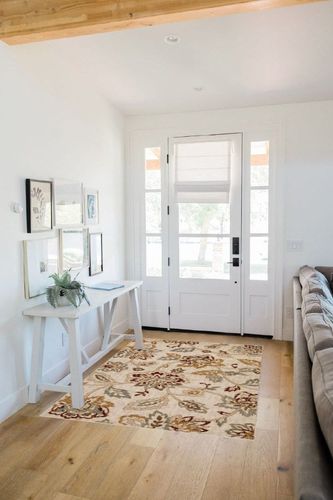 SUPERIOR Indoor Area Rug Perfect for Hallways, Entryway, Office, Living Room, Hardwood, Tile, Jute Backed, Modern Farmhouse Floral Decor, Jacobean Collection - 4ft x 6ft, Stone in White Scandinavian Entryway