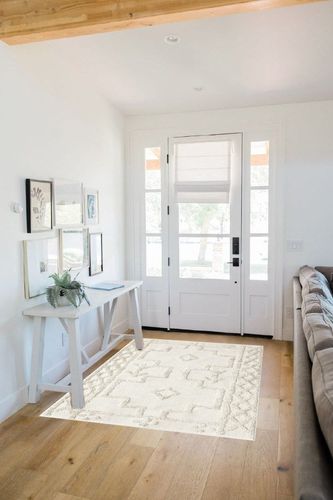 Uphome Boho Area Rug 4' x 6' Tufted Cotton Geometric Living Room Rug Hand Woven Washable Farmhouse Tribal Floor Carpet for Entryway Bedroom Kitchen,Beige in White Scandinavian Entryway