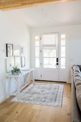 Auemtyn Area Rug,4x6 Machine Washable Rug for Living Room,Soft Anti-Slip Vintage Rug for Bedroom, Boho Farmhouse Rug for Home Decor(4'x6',Grey) in White Scandinavian Entryway
