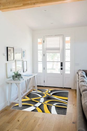 GLORY RUGS Area Rug 4x6 Yellow Door Mat Modern Swirls Carpet Bedroom Living Room Contemporary Dining Accent Sevilla Collection 4816 in White Scandinavian Entryway