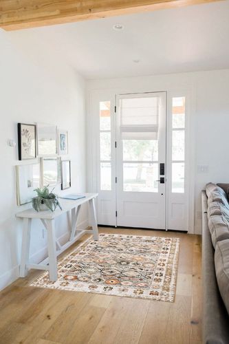 Wonnitar Bohemian Ultra-Thin 4x6 Area Rug,Machine Washable Boho Large Bedroom Rug,Non-Slip Moroccan Trellis Khaki Rugs for Dining Room,Non-Shedding Floor Carpet for Living Room Nursery Bathroom in White Scandinavian Entryway
