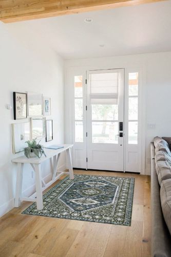 Rofee Living Boho Area Rug 4x6 Washable Olive Green and Blue Vintage Distressed Accent Floor Carpet for Living Room Bedroom in White Scandinavian Entryway