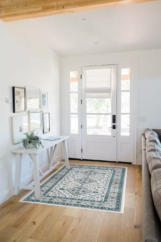 GlowSol Vintage Rug 4x6 Machine Washable Area Rug for Bedroom Living Room Non-Slip Non-Shedding Print Floor Carpet for Dining Room Living Room, Grey/Blue, 4’x6’ in White Scandinavian Entryway