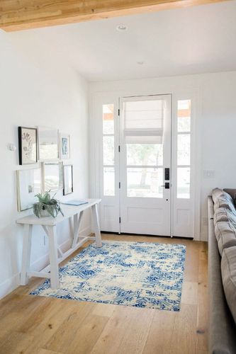 NEATIIP Washable Bohemian 4x6 Area Rug, Suitable for Bathroom for Bedroom Living Room Kitchen Outdoor The Boho Printed Area Rugs, Non-Slip Backing Washable Rug Blue/Yellow in White Scandinavian Entryway