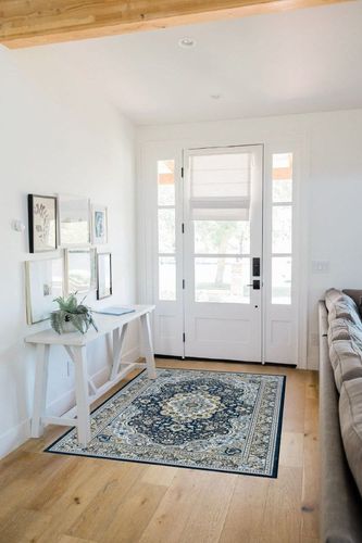 GlowSol Boho Washable Area Rug 4x6 Boho Floral Rug Carpet Low-Pile Rug for Bedroom Living Room, Non-Slip Print Distressed Accent Rug for Nursery Room Entryway Kitchen Office in White Scandinavian Entryway