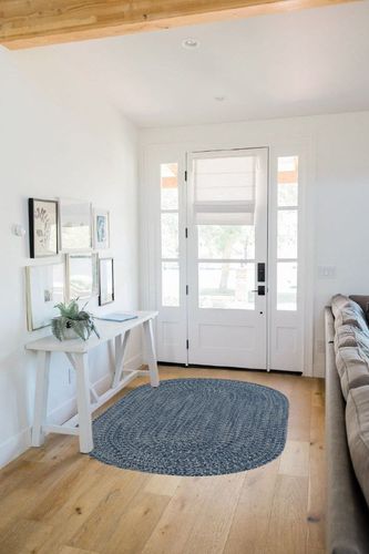 Capel Rugs Claire Oval Braided Area Rug Made in USA Indoor/Outdoor Farmhouse Rug 4' x 6' Blue Jay in White Scandinavian Entryway