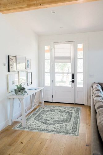 Fluffyrug Washable Boho Rugs for Bedroom,4x6 Persian Area Rug for Entryway Living Room,Large Persian Oriental Accent Throw Rug for Kitchen Entrance,Bohemian Soft Non-Slip Floor Carpet,Grey/Cream in White Scandinavian Entryway