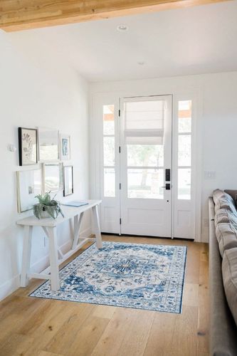 VIPBED Rug,4x6 Washable Area Rug for Living Room,Vintage Distressed Blue Rug with Anti-Slip Backing,Ultra-Thin Rug Boho Farmhouse Rug for Home Decor(Blue,4'x6') in White Scandinavian Entryway